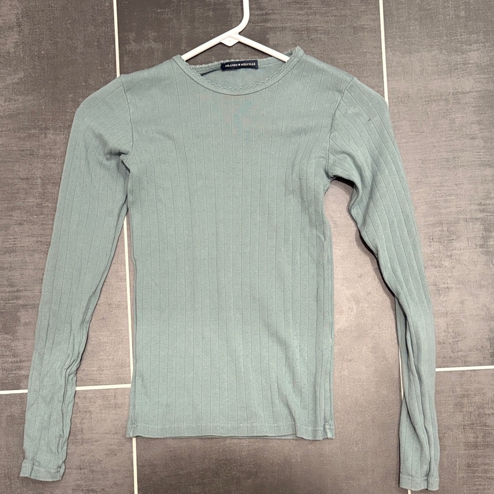 Brandy Melville Ribbed Long Sleeve Top - Light Blue